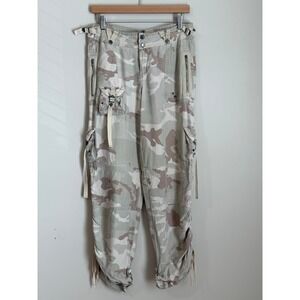 Vintage Da-Nang Cargo Pants Womens Med Military Camo 100% Silk Utility Y2K